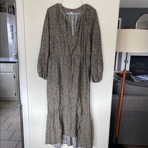 Elegant Black and tan animal print long sleeve maxi style dress